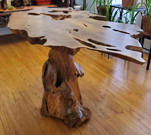 Freeform teak root dining table