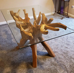 Freeform teak root dining table