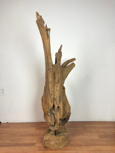Teak wood free form floor standing art piece rare and one of a kind sculpture