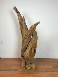 Teak wood free form floor standing art piece rare and one of a kind sculpture
