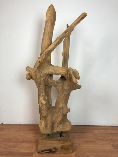 Teak wood free form floor standing art piece rare and one of a kind sculpture