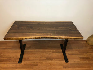 Live edge desk with adjustable height base with manual crank