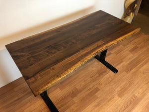 Live edge desk with adjustable height base with manual crank