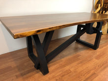 Live edge wood dining table with art deco base