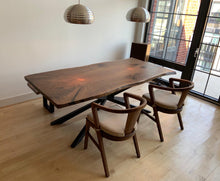 Modern live edge wood dining table and chairs