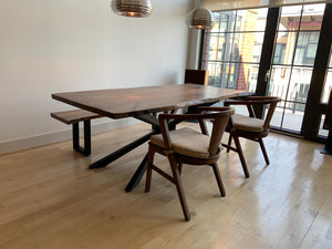 Modern live edge wood dining table and chairs