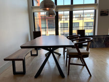 Modern live edge wood dining table and chairs