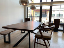 Modern live edge wood dining table and chairs