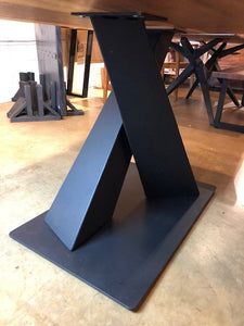 Heavy-duty X-shaped metal table frame for wood or stone tops