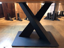 Adjustable metal table base for custom dining table