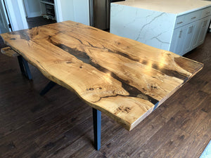 Live edge wood epoxy dining table