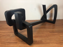Durable black metal table base compatible with wood or stone tops