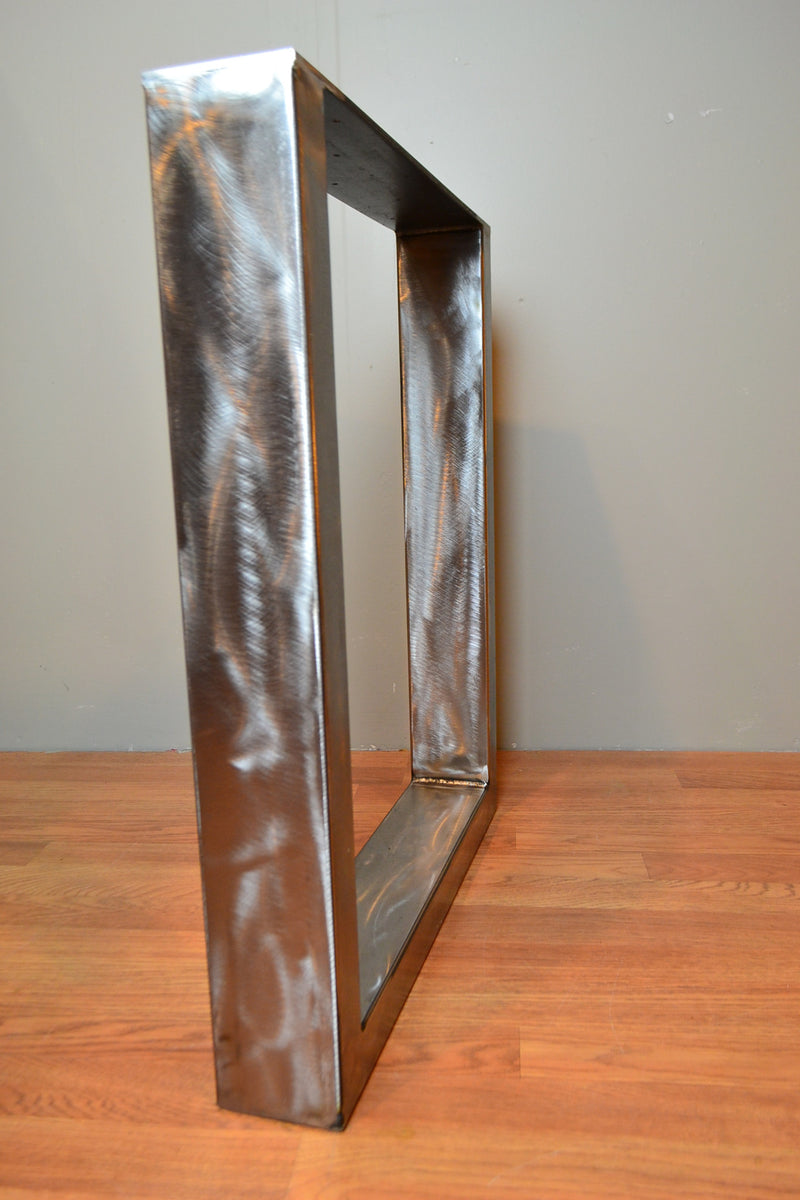 Rectangular metal end base / legs in brushed metal for dining table – R ...