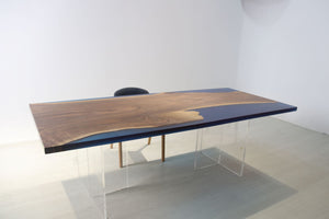 E10 Live edge walnut wood slab dining table top with epoxy