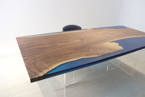 E10 Live edge walnut wood slab dining table top with epoxy