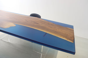 E10 Live edge walnut wood slab dining table top with epoxy