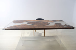 E11 Live edge walnut wood slab dining table top with epoxy 84" x 40"