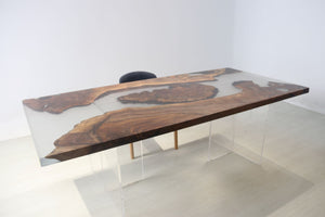 E11 Live edge walnut wood slab dining table top with epoxy 84" x 40"