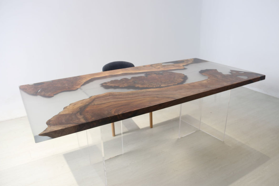 E11 Live edge walnut wood slab dining table top with epoxy 84