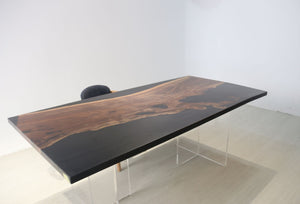 E5 Live edge walnut wood slab dining table top with epoxy