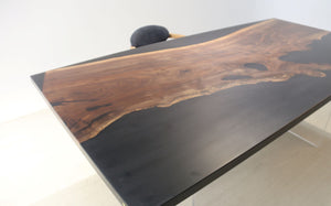E5 Live edge walnut wood slab dining table top with epoxy