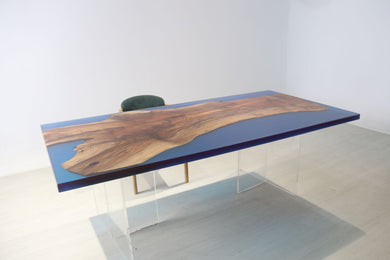 E6 Live edge walnut wood slab dining table top with epoxy 81