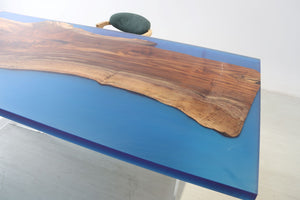 E6 Live edge walnut wood slab dining table top with epoxy 81" x 40"