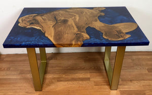 Epoxy desk with teak root wood slab