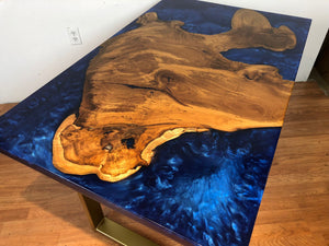 Epoxy desk with teak root wood slab