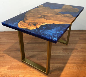 Epoxy desk with teak root wood slab