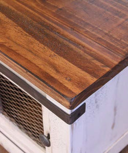 Rustic dual tone white brown coffee table with sliding barn doors