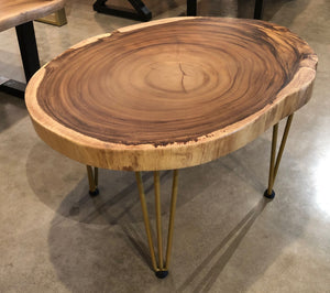 Live edge acacia wood crosscut slab cocktail table