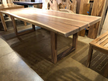 Live edge acacia wood dining table with natural rubio finish