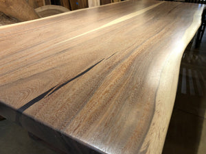 Live edge acacia wood dining table with natural rubio finish