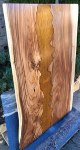 Live edge acacia wood slab dining table with epoxy 59" x 35"-39"
