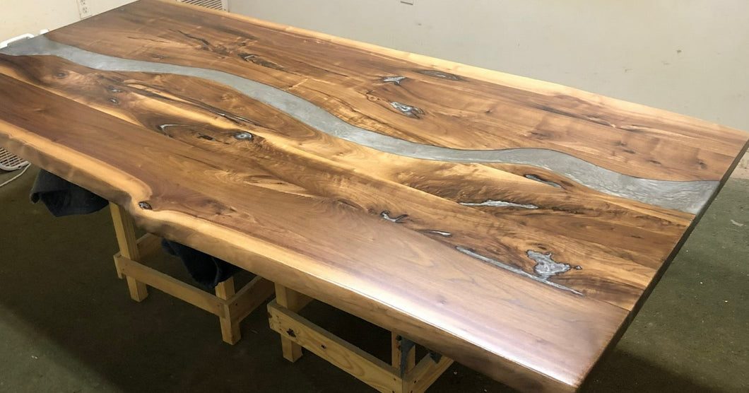 Live edge acacia wood river epoxy dining table