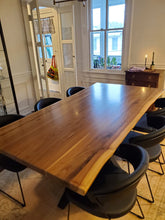 Live edge walnut wood dining table with spider metal base