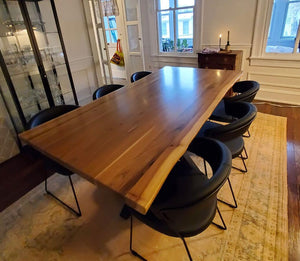 Live edge walnut wood dining table with spider metal base