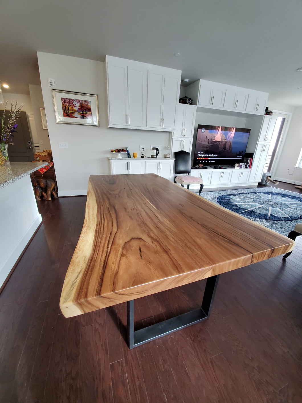 Live edge acacia wood slab dining table