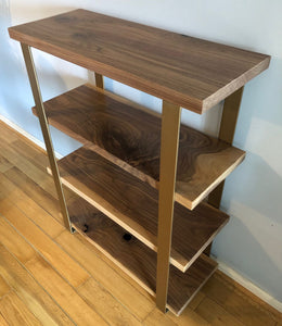 Bookshelf walnut wood with brass frame