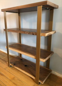 Bookshelf walnut wood with brass frame