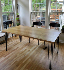 Custom solid wood rectangular dining table with hairpin legs