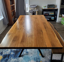 Live edge walnut wood dining table and bench