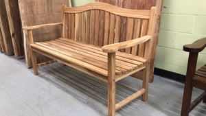 Teak bench with backrest, natural unfinished