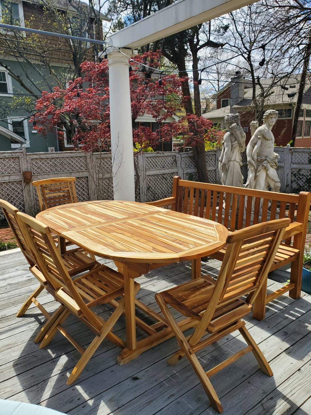 Teak wood dining table and chairs outdoor set