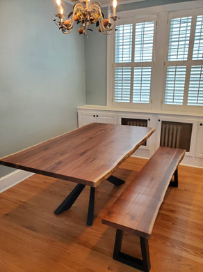 Walnut dining table and bench