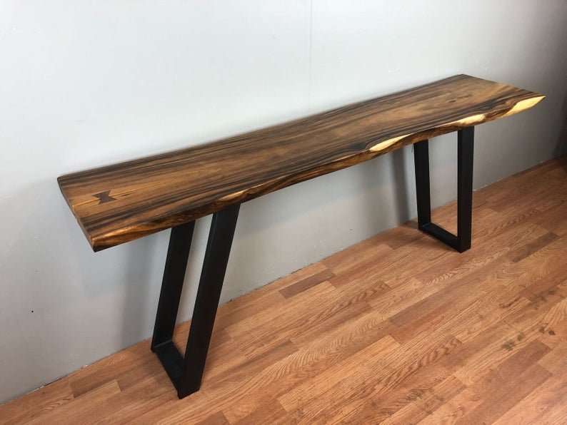 Live edge acacia wood slab hallway table